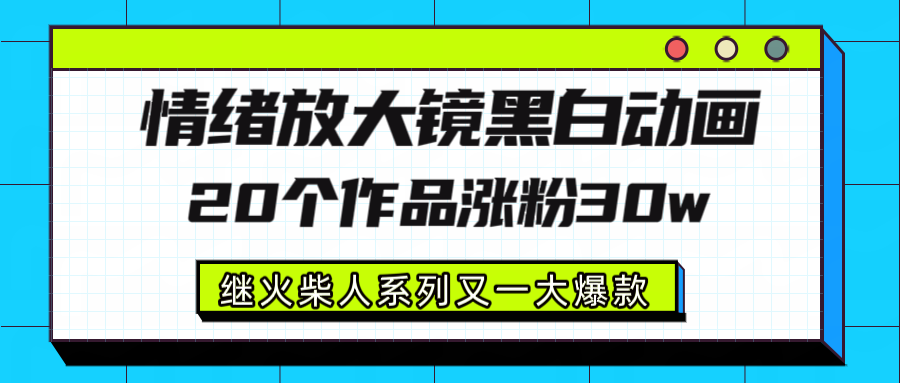 情绪放大镜黑白线条动画风格，20个视频，涨粉30W，继火柴人系列又一大爆款-副业小助手-全网项目库