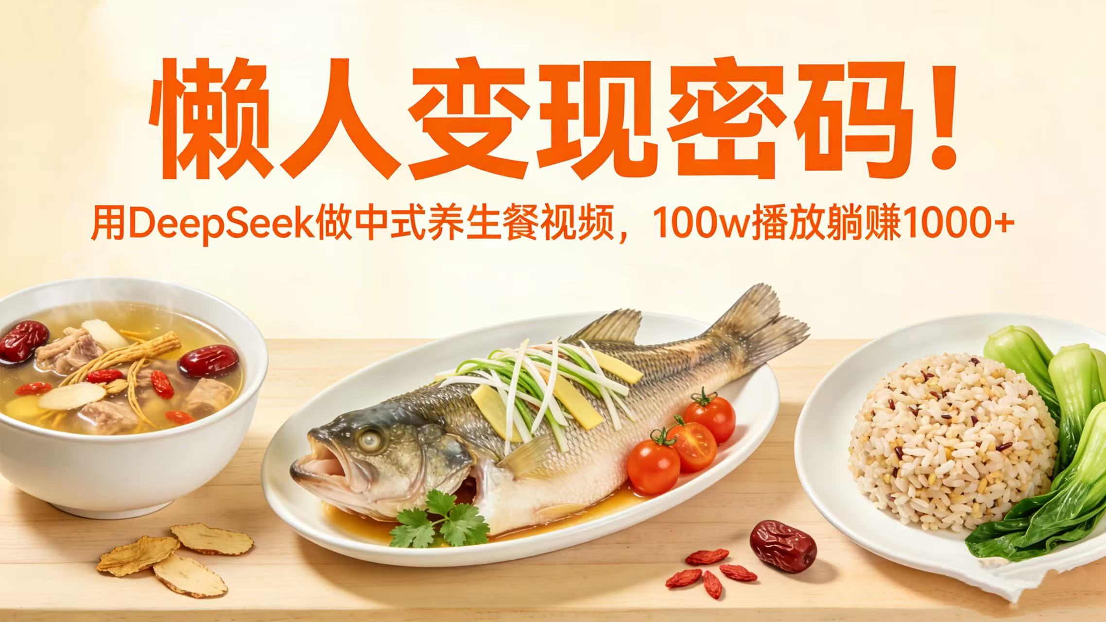 懒人变现密码！用 DeepSeek 做中式养生餐视频，100w 播放躺赚 1000+-副业小助手-全网项目库