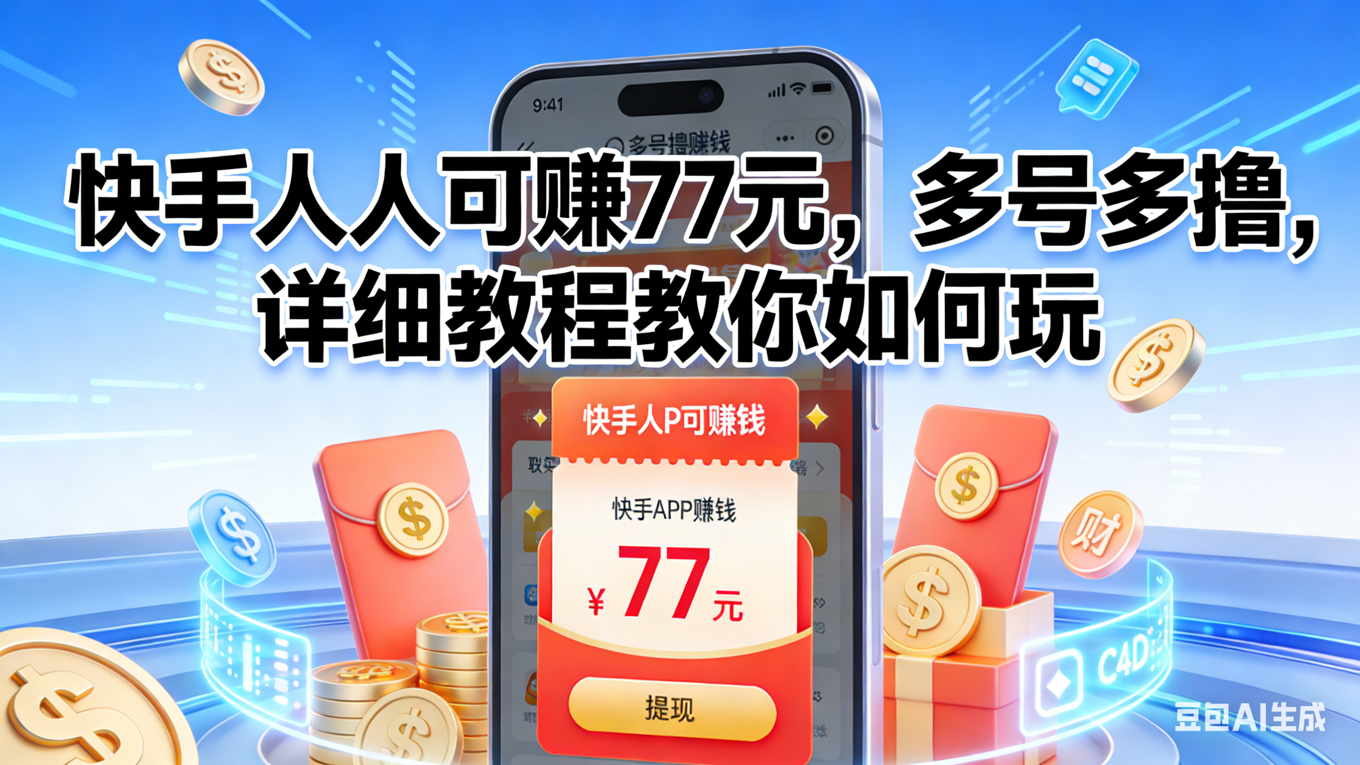 快手人人可赚77元，多号多撸，详细教程教你如何玩-副业小助手-全网项目库