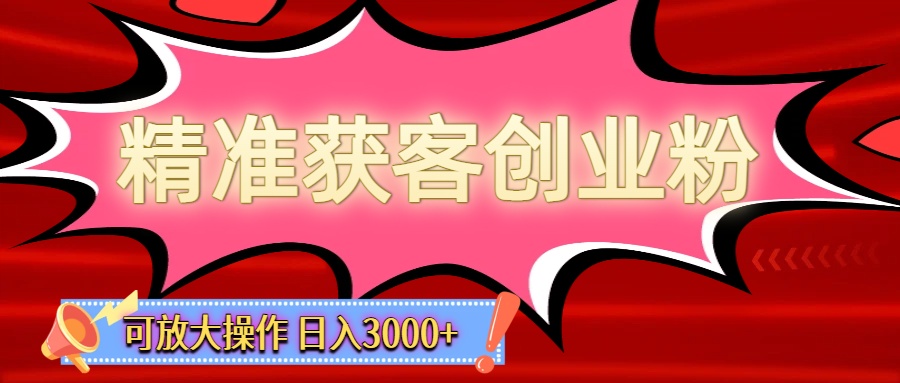 精准获客创业粉轻松变现，操作简单可放大，单日轻松3000+-副业小助手-全网项目库