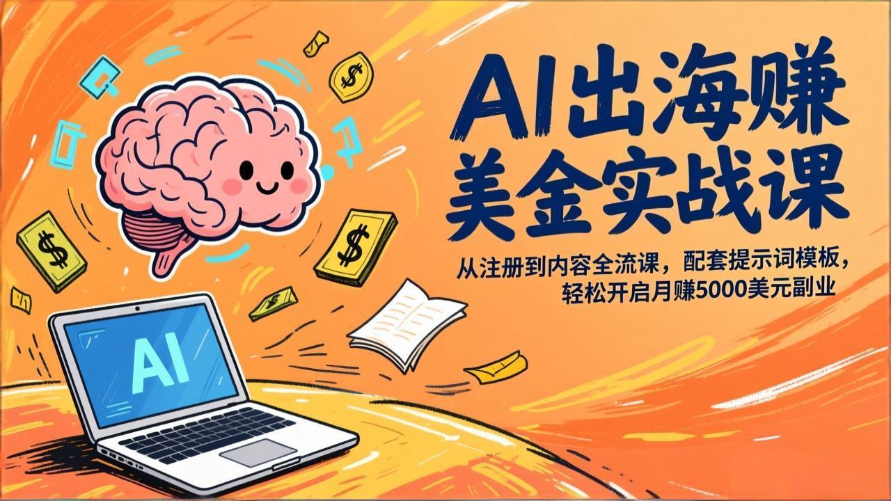 AI出海赚美金实战课，从注册到内容全流程，配套提示词模板，轻松开启月赚5000美元副业-副业小助手-全网项目库