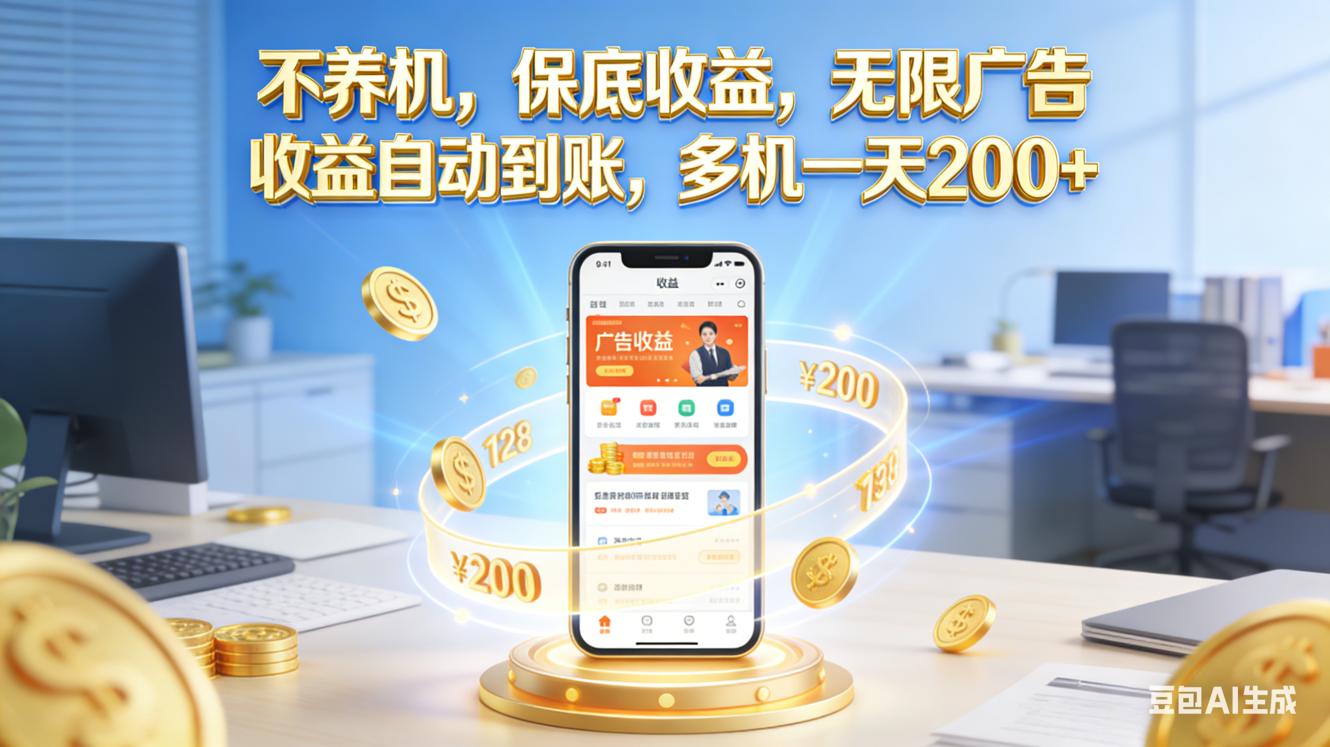 不养机，保底收益，无限广告，收益自动到账，多机一天200+-副业小助手-全网项目库