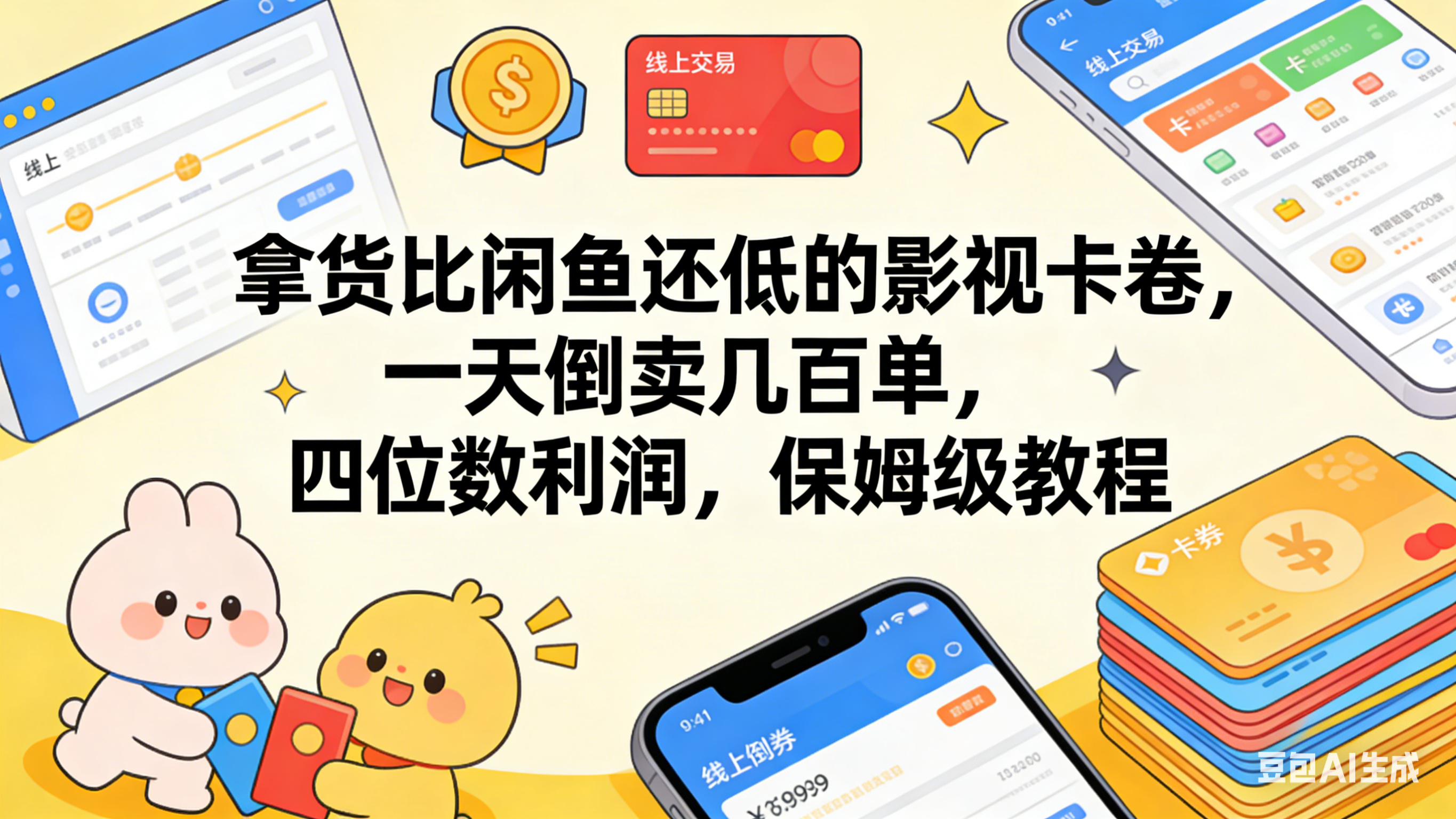 拿货比闲鱼还低的影视卡卷，一天倒卖几百单，四位数利润，保姆级教程-副业小助手-全网项目库
