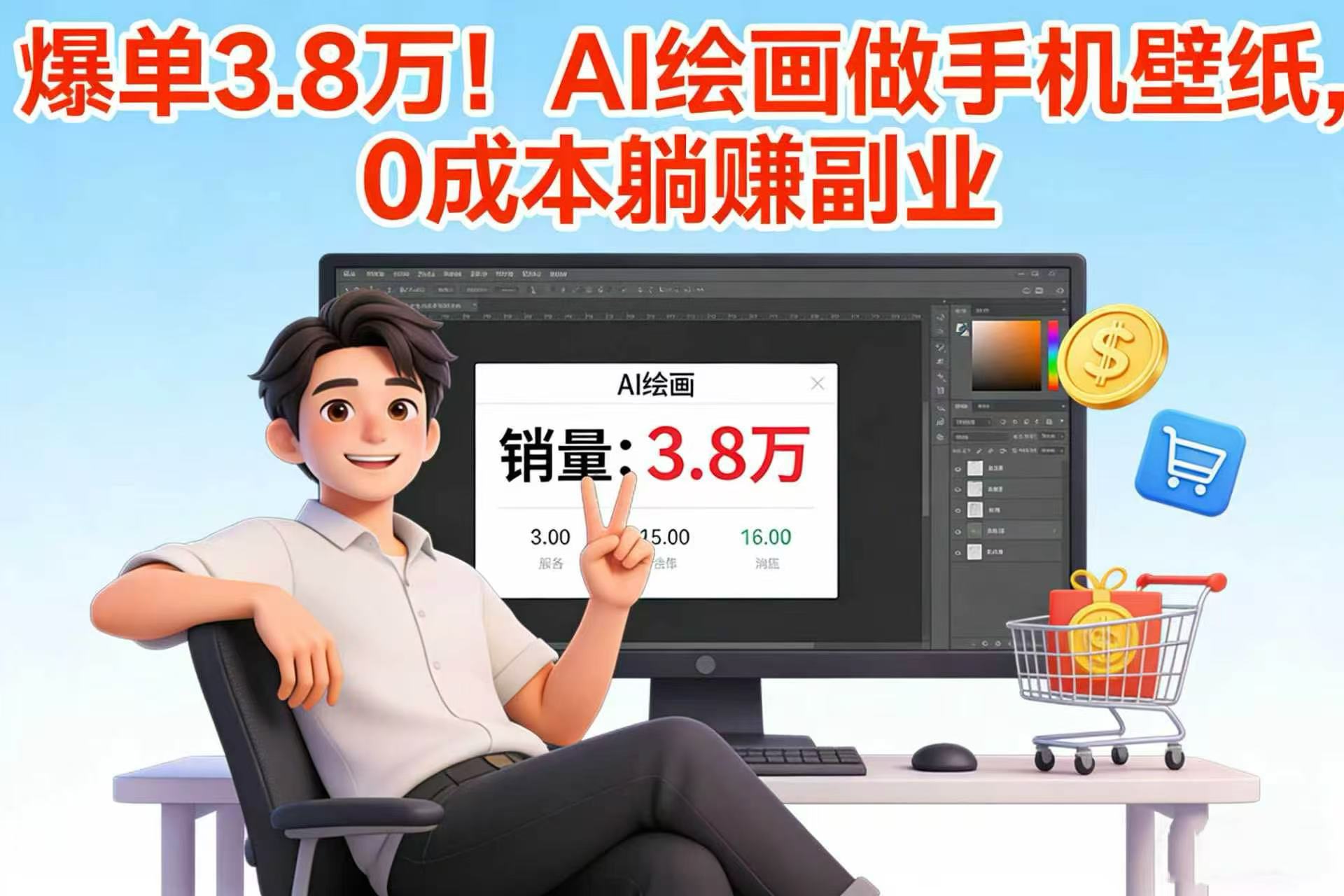 爆单 3.8 万！AI 绘画做手机壁纸，0 成本躺赚副业-副业小助手-全网项目库