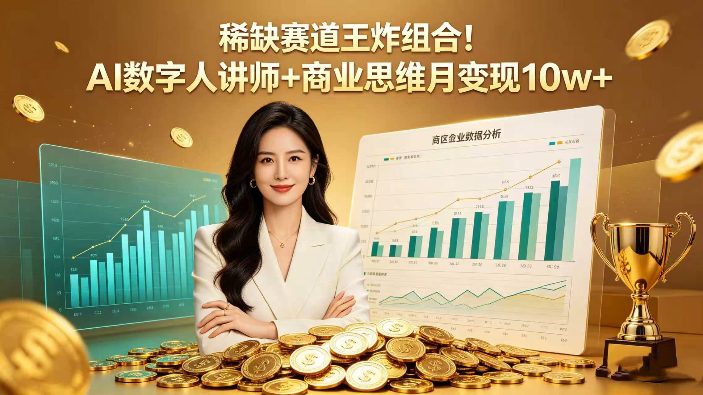稀缺赛道王炸组合！AI 数字人讲师 + 商业思维 月变现 10w+-副业小助手-全网项目库