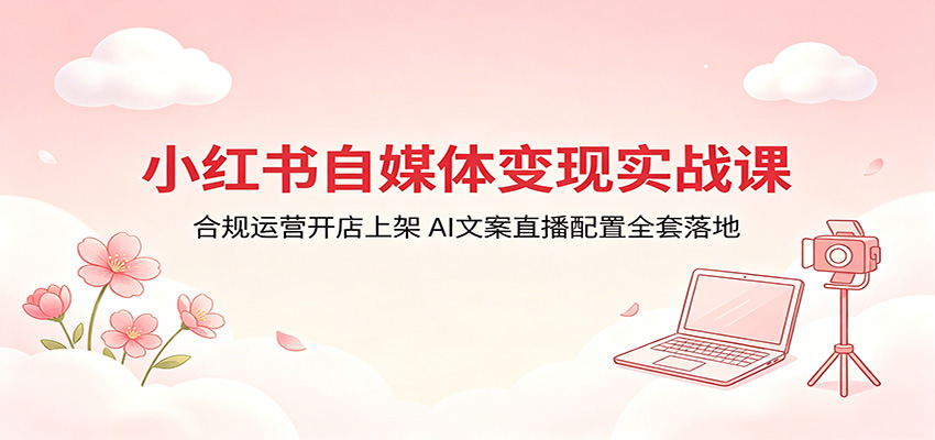 小红书自媒体变现实战课：合规运营开店上架，AI文案直播配置全套落地-副业小助手-全网项目库