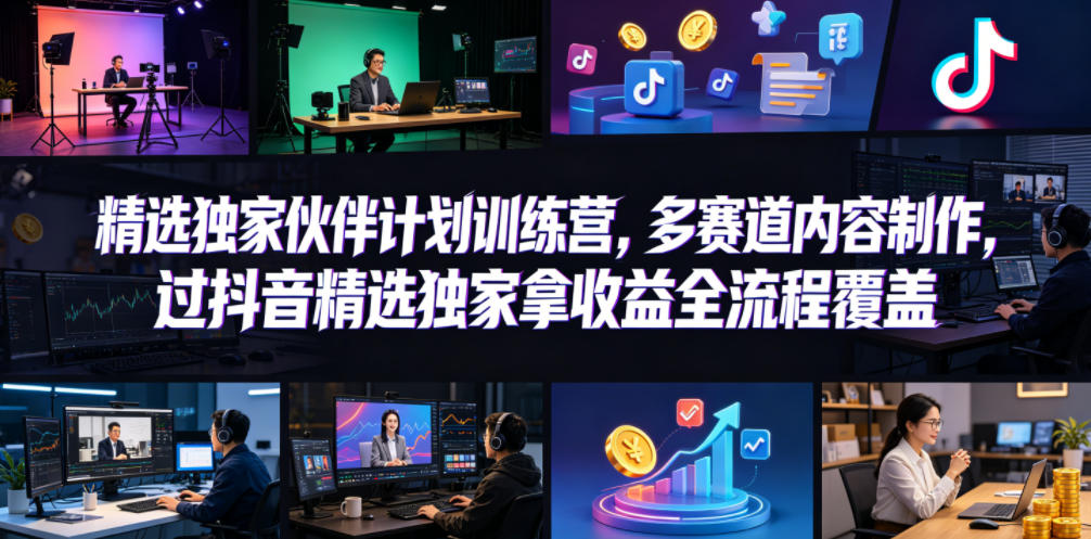 小豁食堂精选独家伙伴计划训练营，多赛道内容制作，过抖音精选独家拿收益全流程覆盖-副业小助手-全网项目库