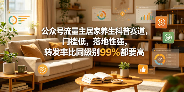 公众号流量主居家养生科普赛道，门槛低，落地性强，转发率比同级别99％都要高-副业小助手-全网项目库