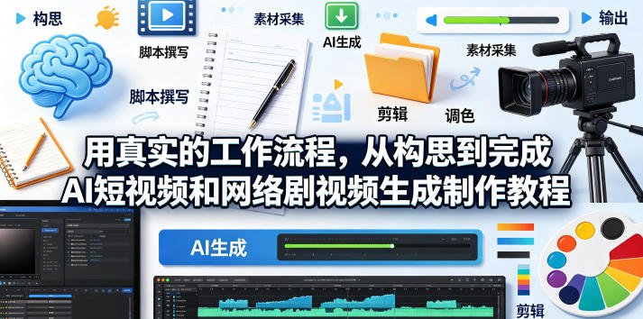 用真实的工作流程，从构思到完成AI短视频和网络剧视频生成制作教程-中英字幕-副业小助手-全网项目库