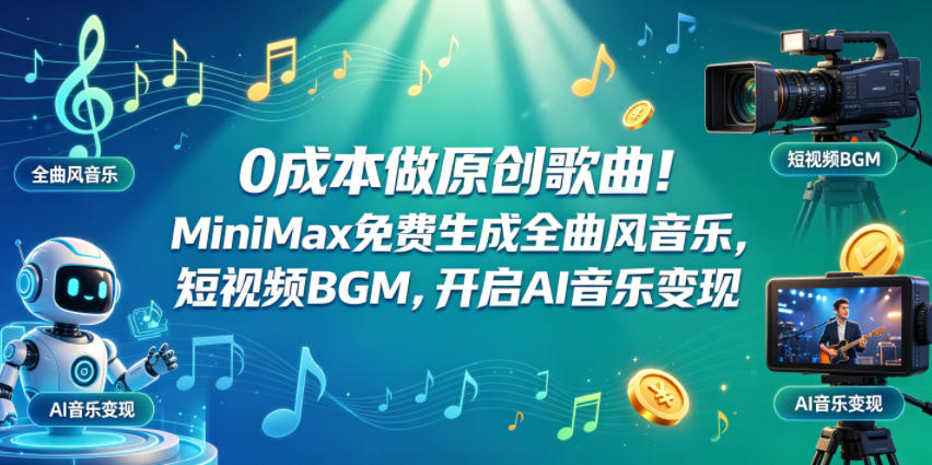 0成本做原创歌曲！MiniMax免费生成全曲风音乐，短视频BGM，开启AI音乐变现-副业小助手-全网项目库