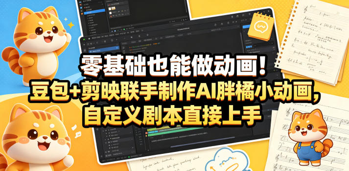 零基础也能做动画！豆包+剪映联手制作AI胖橘小动画，自定义剧本直接上手-副业小助手-全网项目库