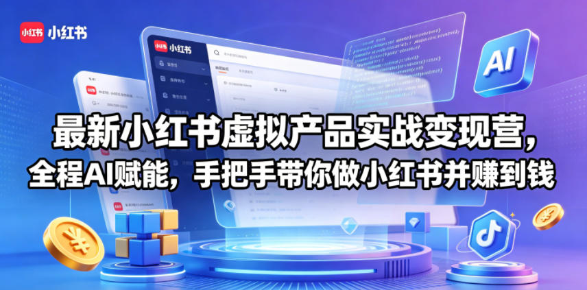 最新小红书虚拟产品实战变现营，全程AI赋能，手把手带你做小红书并赚到钱-副业小助手-全网项目库
