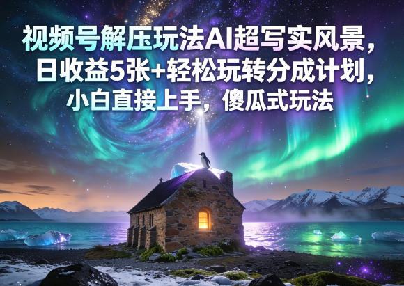 视频号解压玩法AI超写实风景，日收益5张+轻松玩转分成计划，小白直接上手，傻瓜式玩法-副业小助手-全网项目库