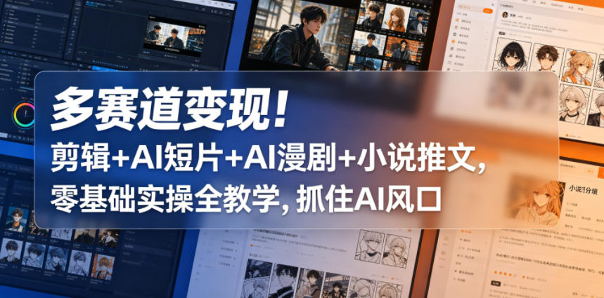 多赛道变现！剪辑+AI短片+AI漫剧+小说推文，零基础实操全教学，抓住AI风口-副业小助手-全网项目库