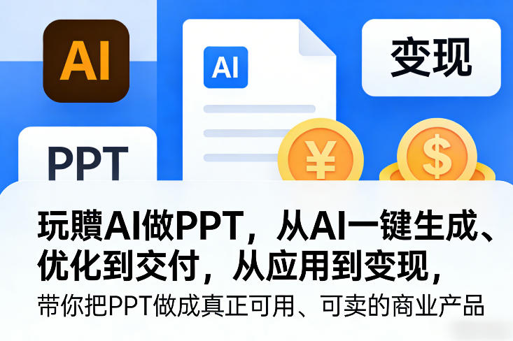 玩賺AI做PPT,从AI一键生成、优化到交付,从应用到变现,带你把PPT做成真正可用、可卖的商业产品(更新0513)-副业小助手-全网项目库