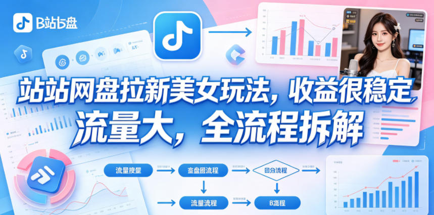 B站网盘拉新美女玩法，收益很稳定，流量大，全流程拆解-副业小助手-全网项目库