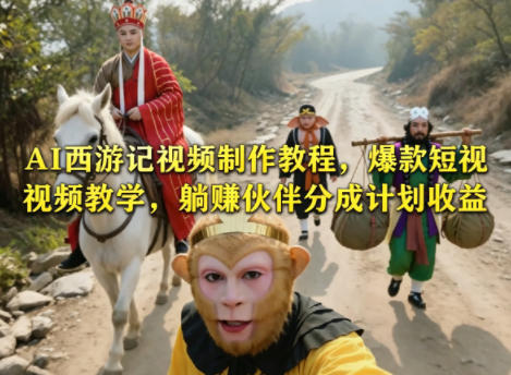 AI西游记视频制作教程，爆款短视频教学，躺賺伙伴分成计划收益-副业小助手-全网项目库