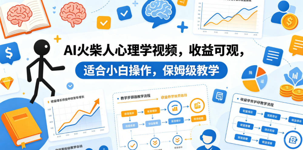 AI火柴人心理学视频，收益可观，适合小白操作，保姆级教学-副业小助手-全网项目库
