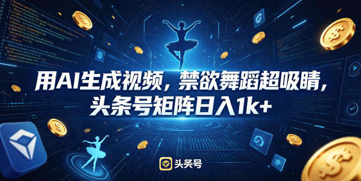 用AI生成视频，禁欲舞蹈超吸睛，头条号矩阵日入1k+-副业小助手-全网项目库