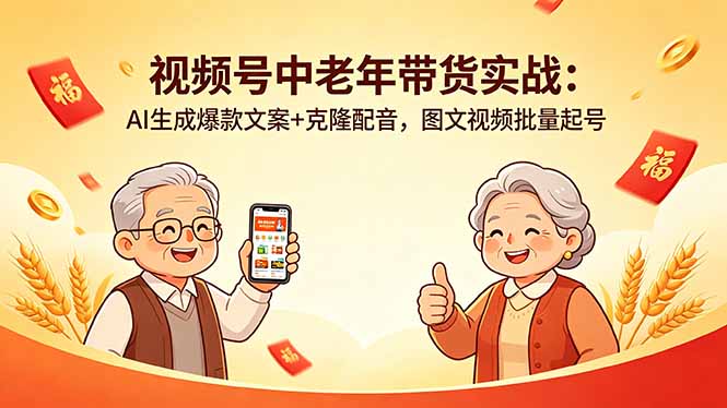 （18396期）视频号中老年带货实战：AI生成爆款文案+克隆配音，图文视频批量起号-副业小助手-全网项目库