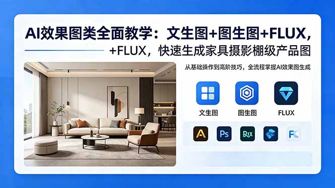（18452期）AI效果图类全面教学：文生图+图生图+FLUX，快速生成家具摄影棚级产品图-副业小助手-全网项目库