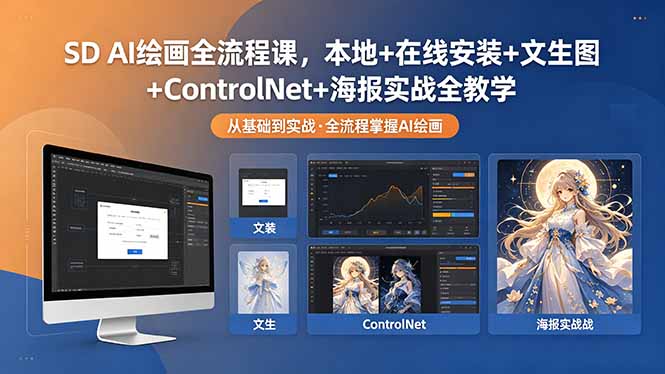 （18453期）SD AI绘画全流程课，本地+在线安装+文生图+ControlNet+海报实战全教学-副业小助手-全网项目库