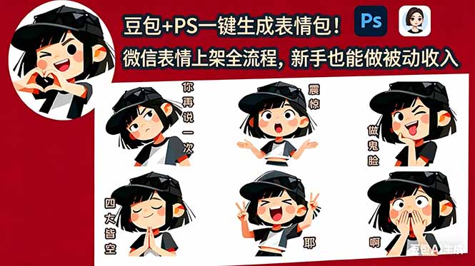 （18402期）豆包+PS一键生成表情包！微信表情上架全流程，新手也能做被动收入-副业小助手-全网项目库