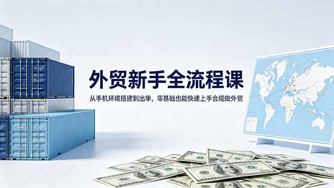 （18481期）外贸新手全流程课：从手机环境搭建到出单，零基础也能快速上手合规做外贸-副业小助手-全网项目库