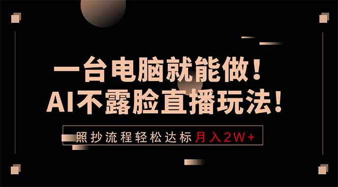 （18472期）一台电脑就能做！AI不露脸直播玩法，照抄流程轻松达标月入2W+-副业小助手-全网项目库