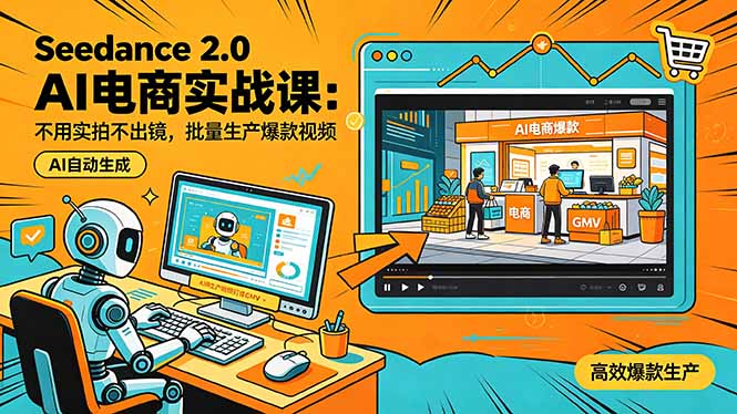 （18433期）Seedance 2.0 AI电商实战课：不用实拍不出镜，批量生产爆款视频打爆GMV-副业小助手-全网项目库