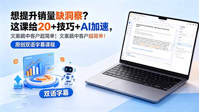 （18408期）想提升销量缺洞察？这课给 20 + 技巧 + AI 加速，文案戳中客户超简单！【原创双语字幕】-副业小助手-全网项目库