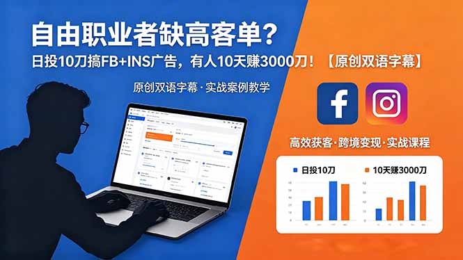 （18489期）自由职业者缺高客单？日投 10 刀搞 FB+INS 广告，有人 10 天赚 3000 刀！【原创双语字幕】-副业小助手-全网项目库