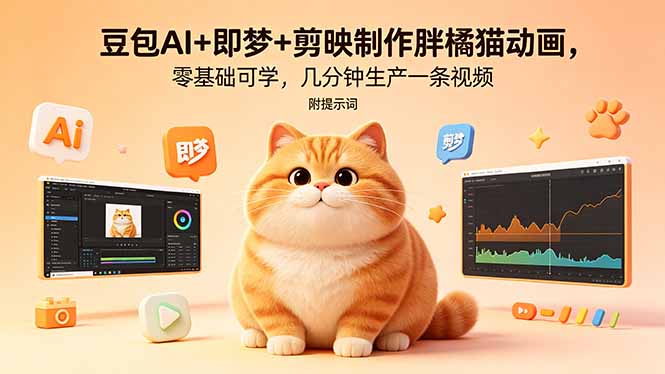 （18431期）豆包AI+即梦+剪映制作胖橘猫动画，零基础可学，几分钟生产一条视频，附提示词-副业小助手-全网项目库