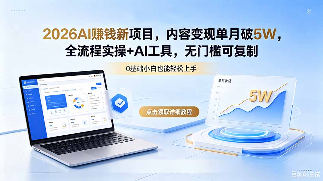 （18476期）2026AI赚钱新项目，内容变现单月破5W，全流程实操+AI工具，无门槛可复制-副业小助手-全网项目库