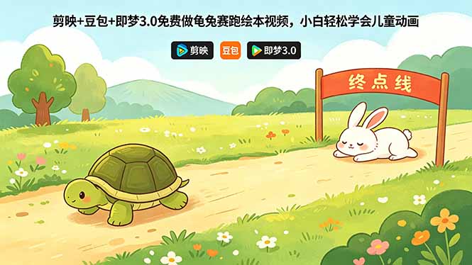 （18432期）剪映+豆包+即梦3.0免费做龟兔赛跑绘本视频，小白轻松学会儿童动画-副业小助手-全网项目库