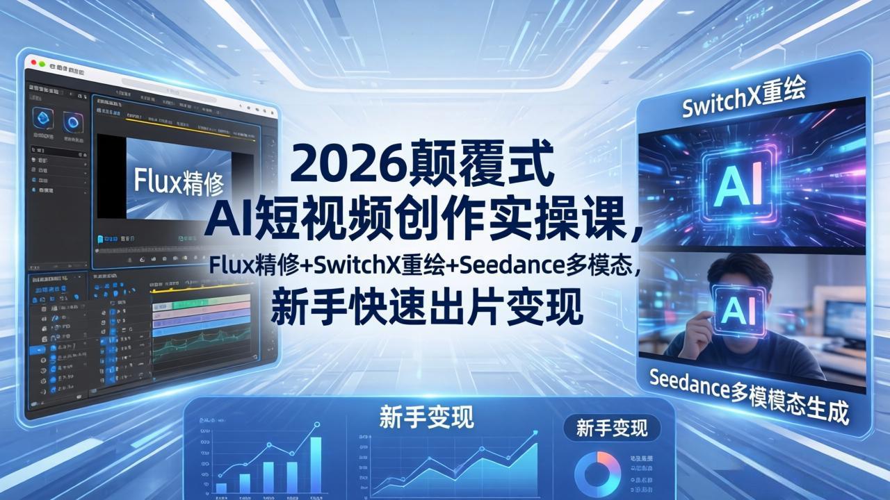 （18449期）2026颠覆式 AI短视频创作课-5月更新，Flux精修+SwitchX重绘+Seedance多模态，新手快速出片变现-副业小助手-全网项目库
